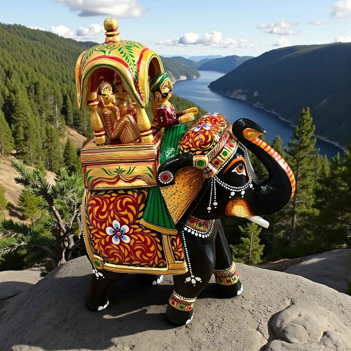 Ambabari Elephant Statue - 14-Inch Hand-Carved Mango Wood