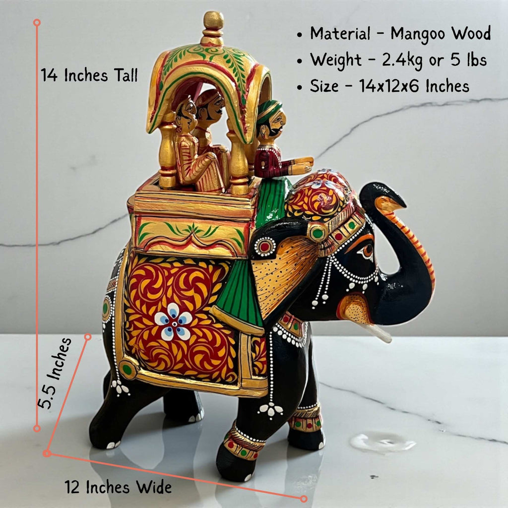 Ambabari Elephant Statue - 14-Inch Hand-Carved Mango Wood