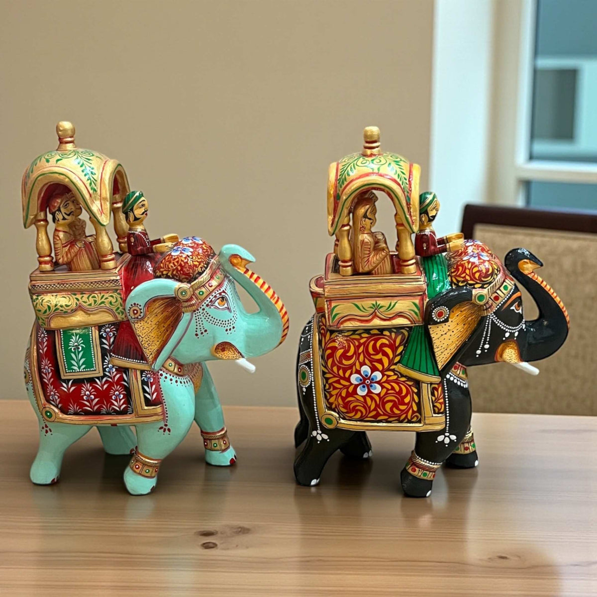 Ambabari Elephant Statue - 14-Inch Hand-Carved Mango Wood