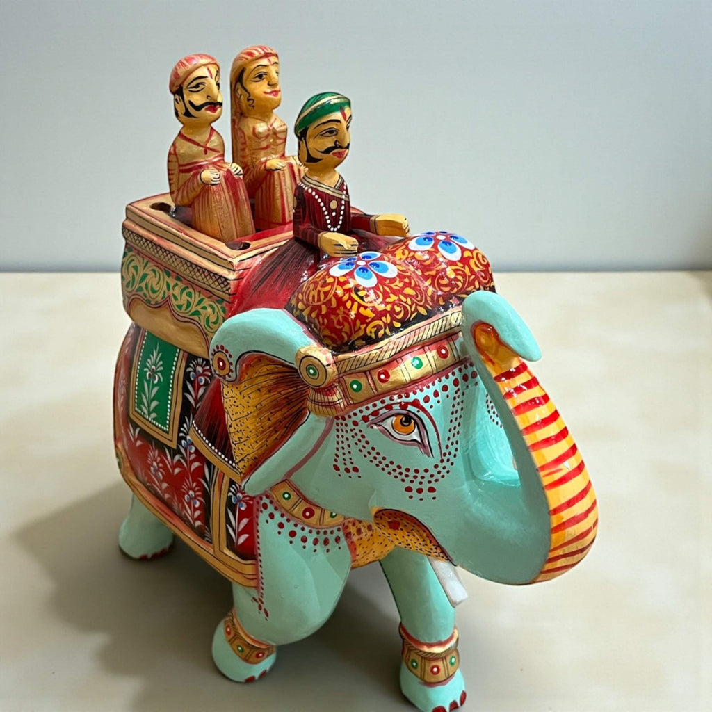 Ambabari Elephant Statue - 14-Inch Hand-Carved Mango Wood