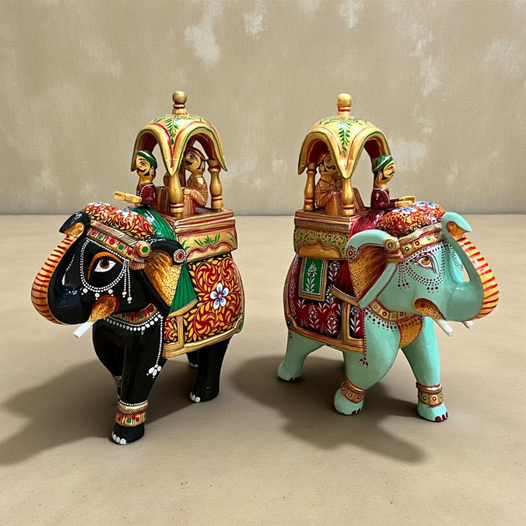 Ambabari Elephant Statue - 14-Inch Hand-Carved Mango Wood