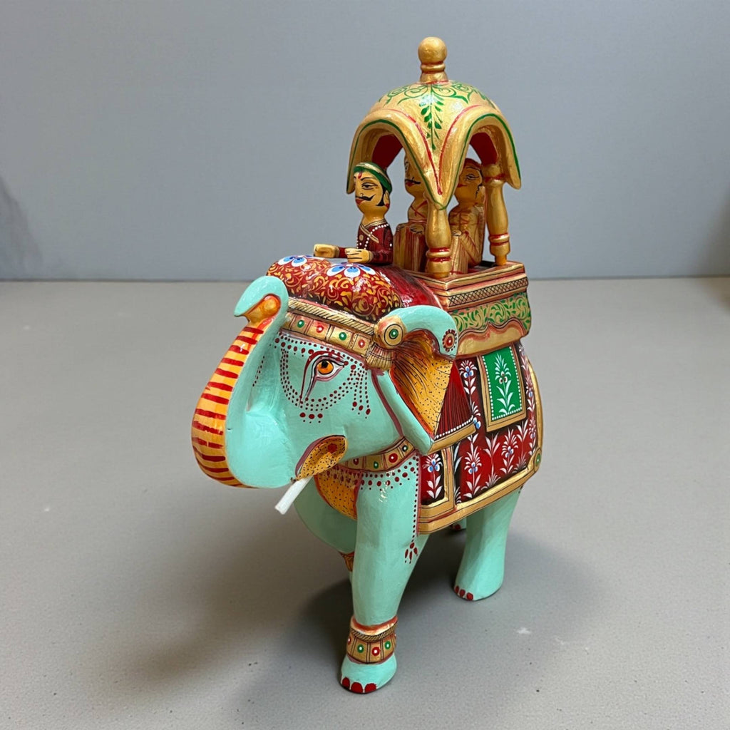 Ambabari Elephant Statue - 14-Inch Hand-Carved Mango Wood