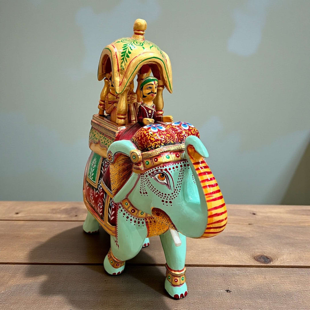 Ambabari Elephant Statue - 14-Inch Hand-Carved Mango Wood