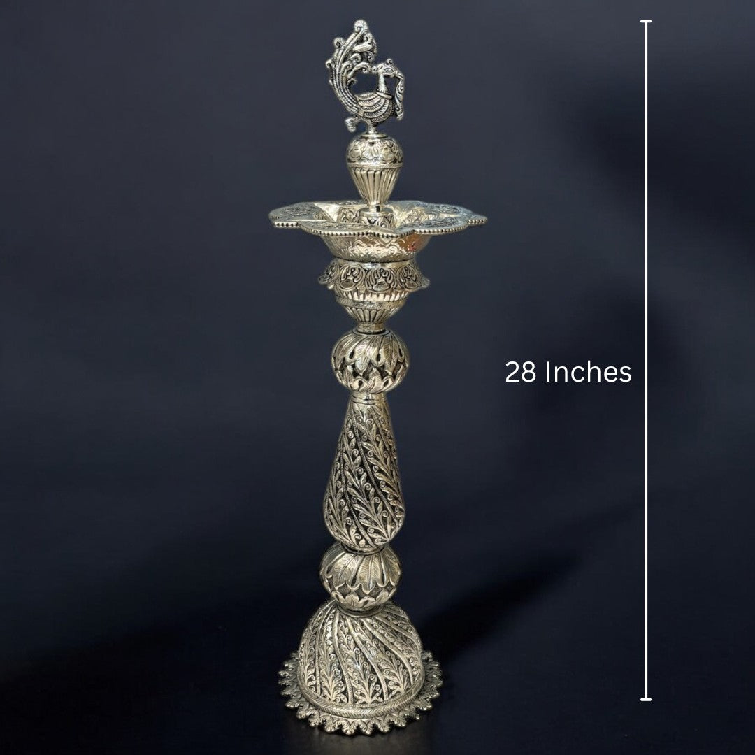 28-Inch Peacock Nilavilakku Oil Lamp (Pair)