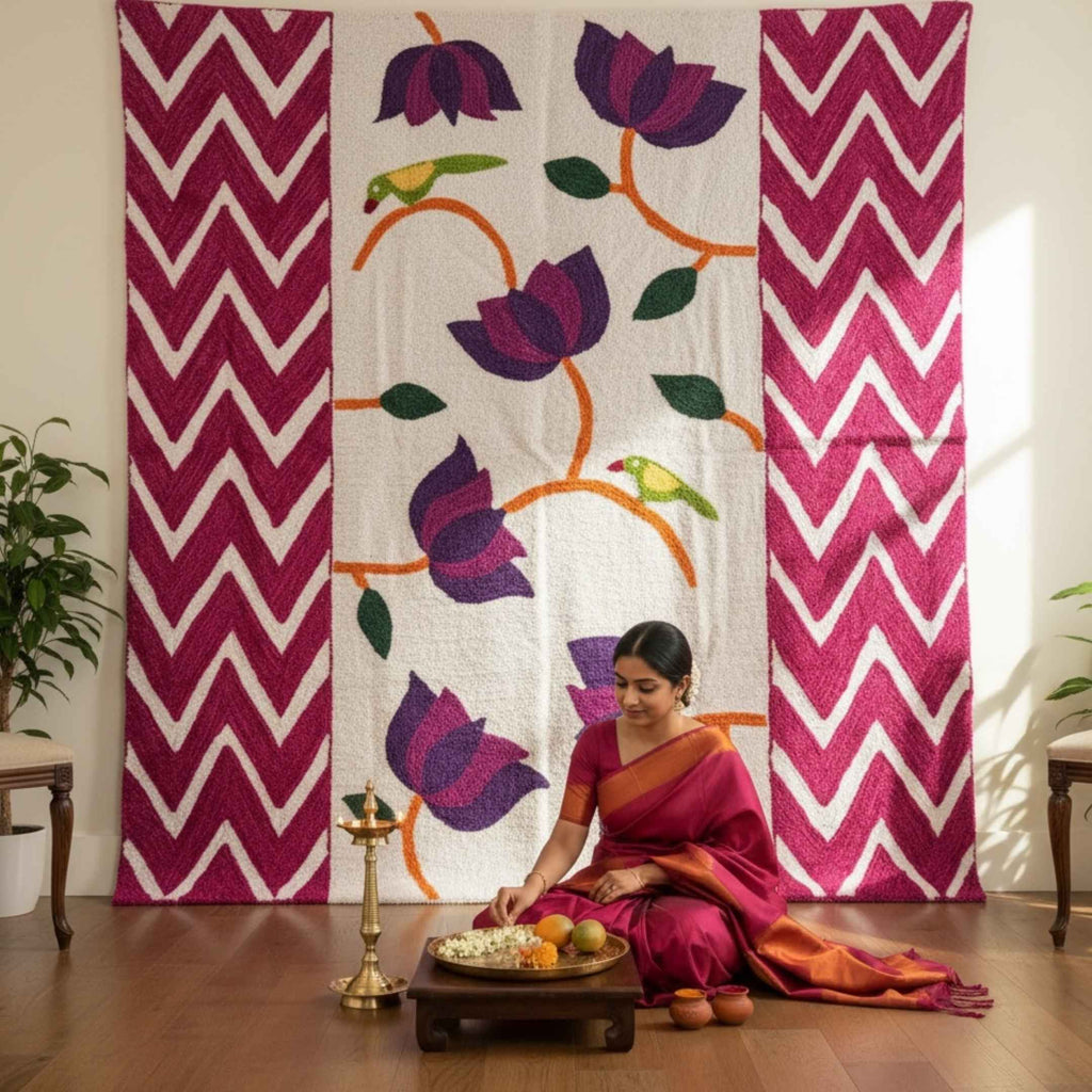 Wool Lotus Backdrop - 3-Panel Wedding & Pooja Backdrop, 5 Designs