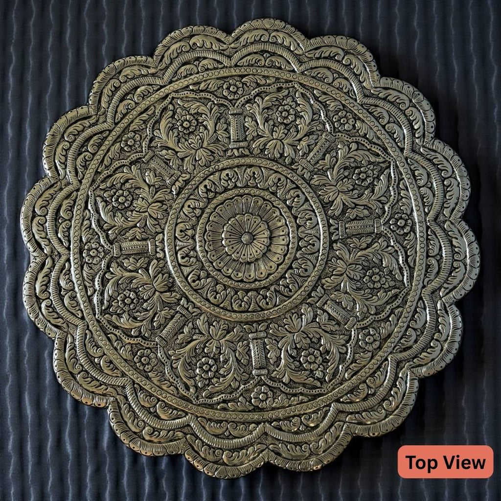 22” Antique Silver Swan Leg Mandala Chowki – Luxury Wedding & Event Pedestal