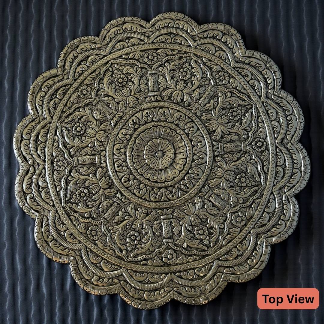 22” Antique Silver Swan Leg Mandala Chowki – Luxury Wedding & Event Pedestal