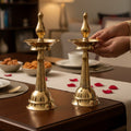 Kerala Brass Samai Oil Lamp - Set of 2, 14in Kuthu Vilakku