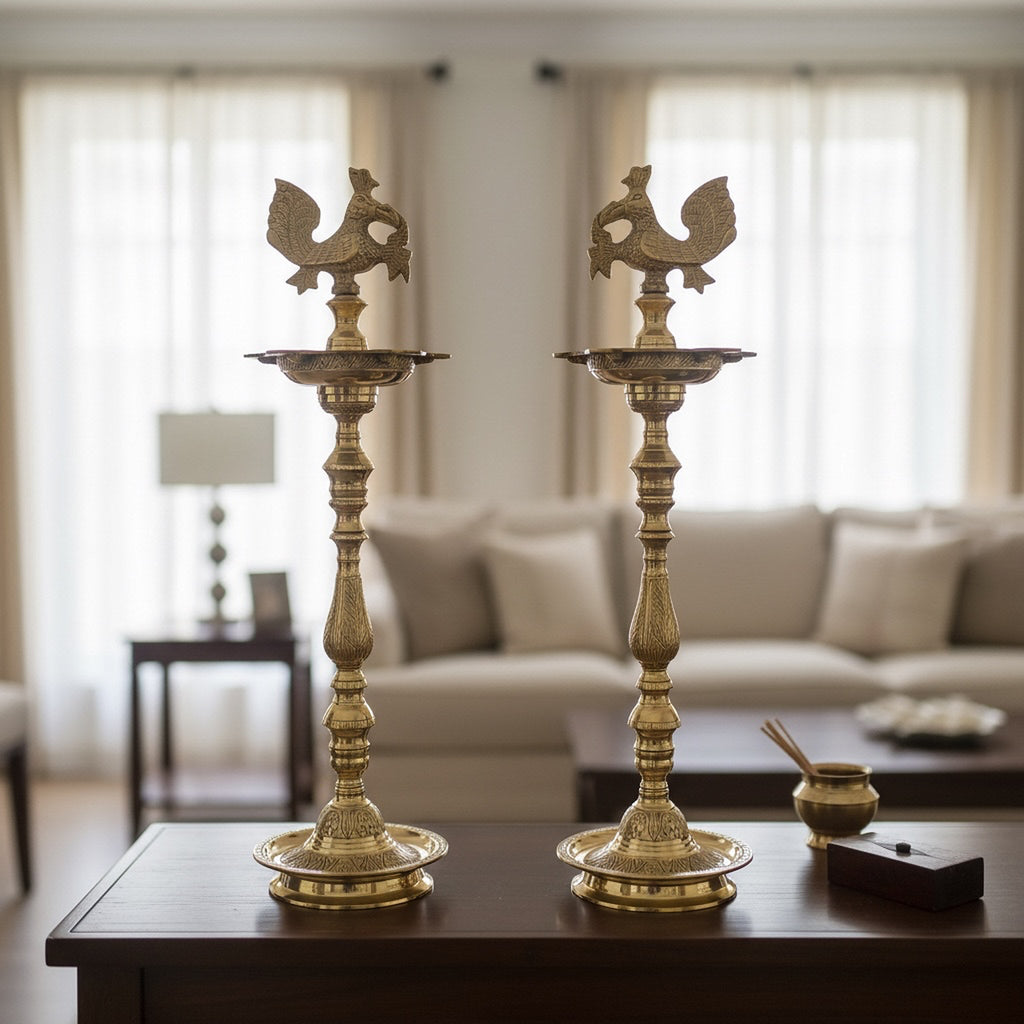 Brass Kuthu Vilakku Nilavilakku - Tall Samai Oil Lamp, 4 Sizes