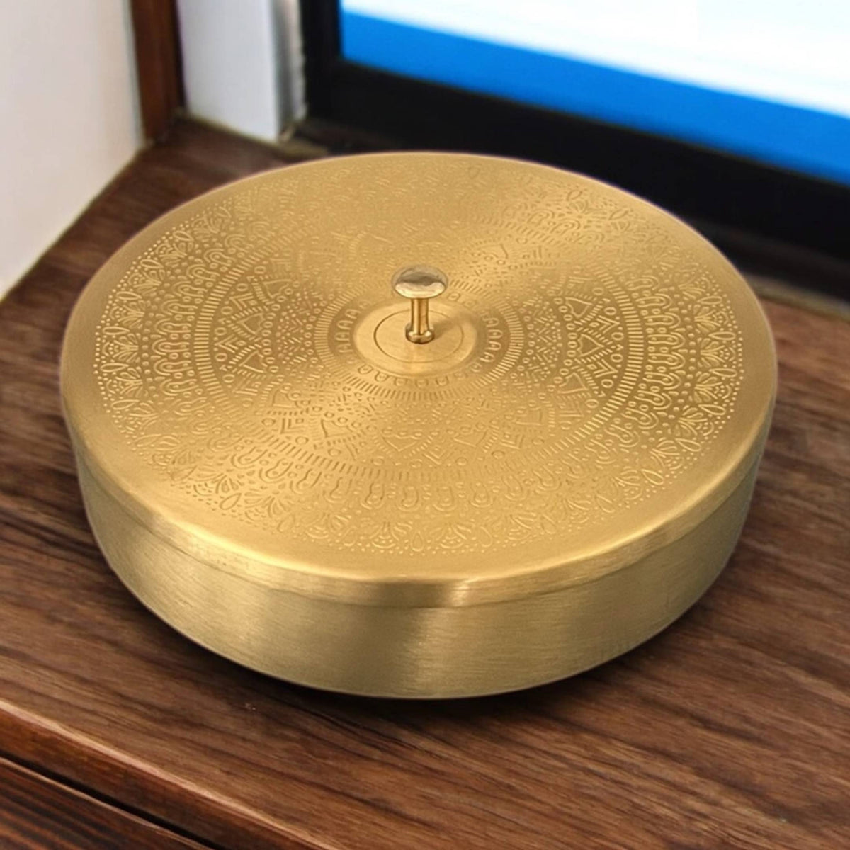 Brass Masala Dabba - 8in Spice Box with 7 Bowls and Spoon