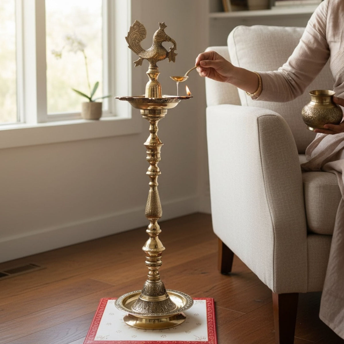 Brass Kuthu Vilakku Nilavilakku - Tall Samai Oil Lamp, 4 Sizes