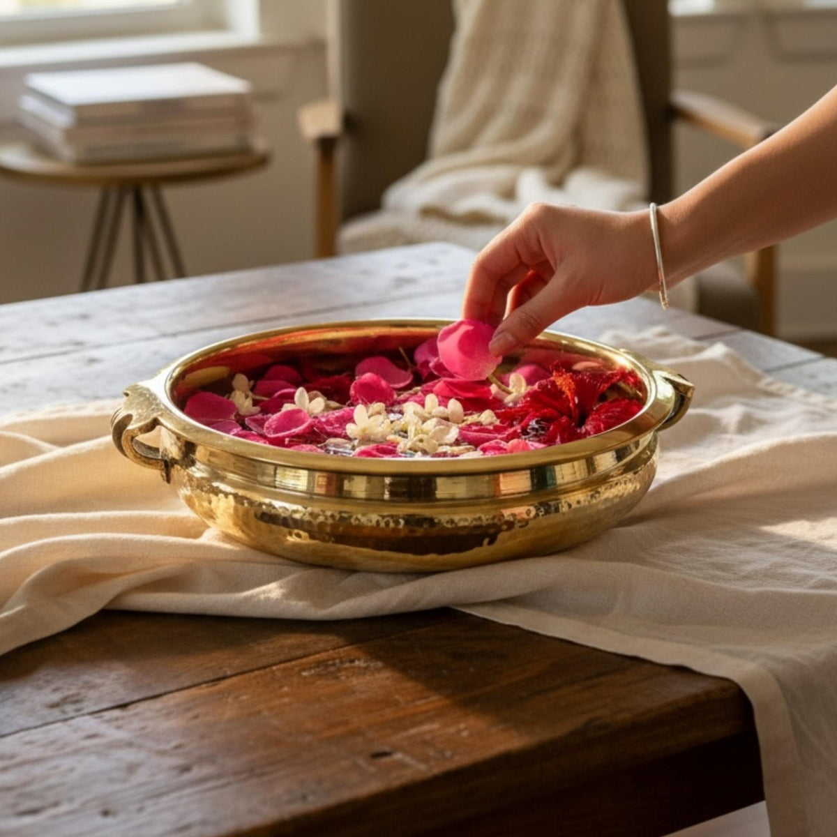 Elegant Brass Hammered Urli Bowl