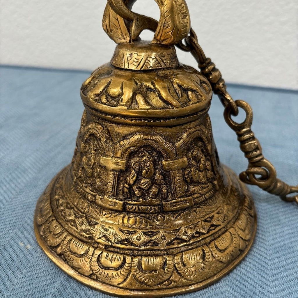 Engraved Brass Hanging Bell - Temple Bell with Chain, 2 Sizes