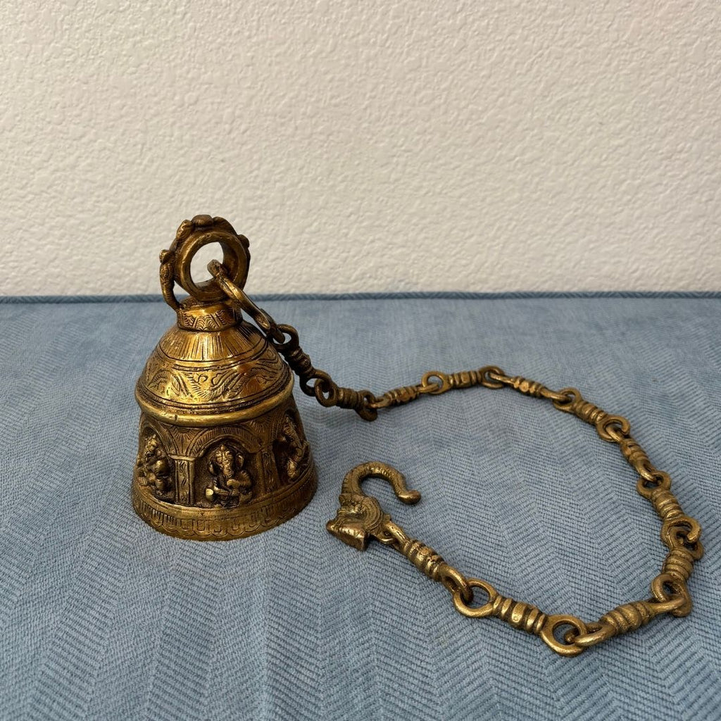 Engraved Brass Hanging Bell - Temple Bell with Chain, 2 Sizes