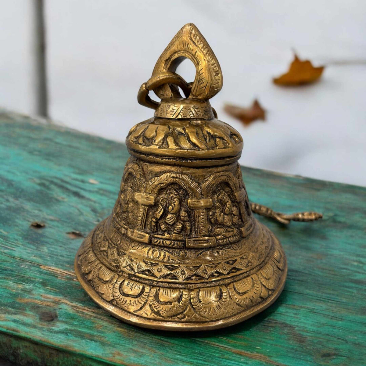 Engraved Brass Hanging Bell - Temple Bell with Chain, 2 Sizes
