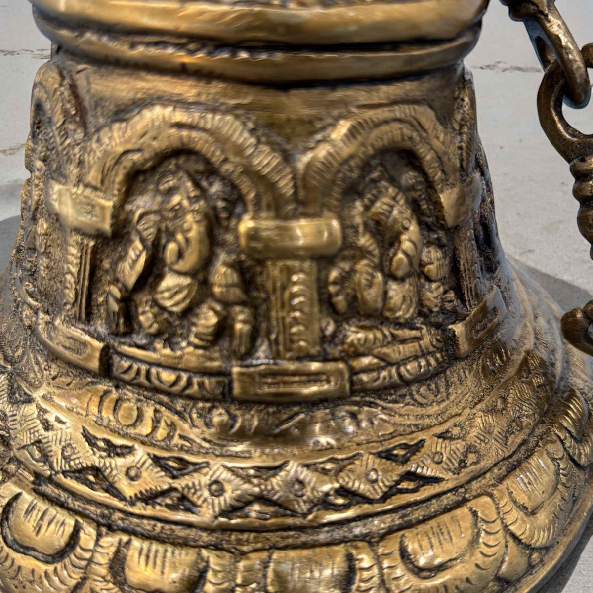Engraved Brass Hanging Bell - Temple Bell with Chain, 2 Sizes