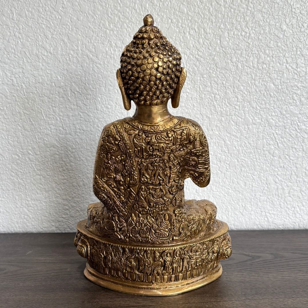 12 Inch Brass Buddha Statue – Vitarka Mudra Meditation Decor