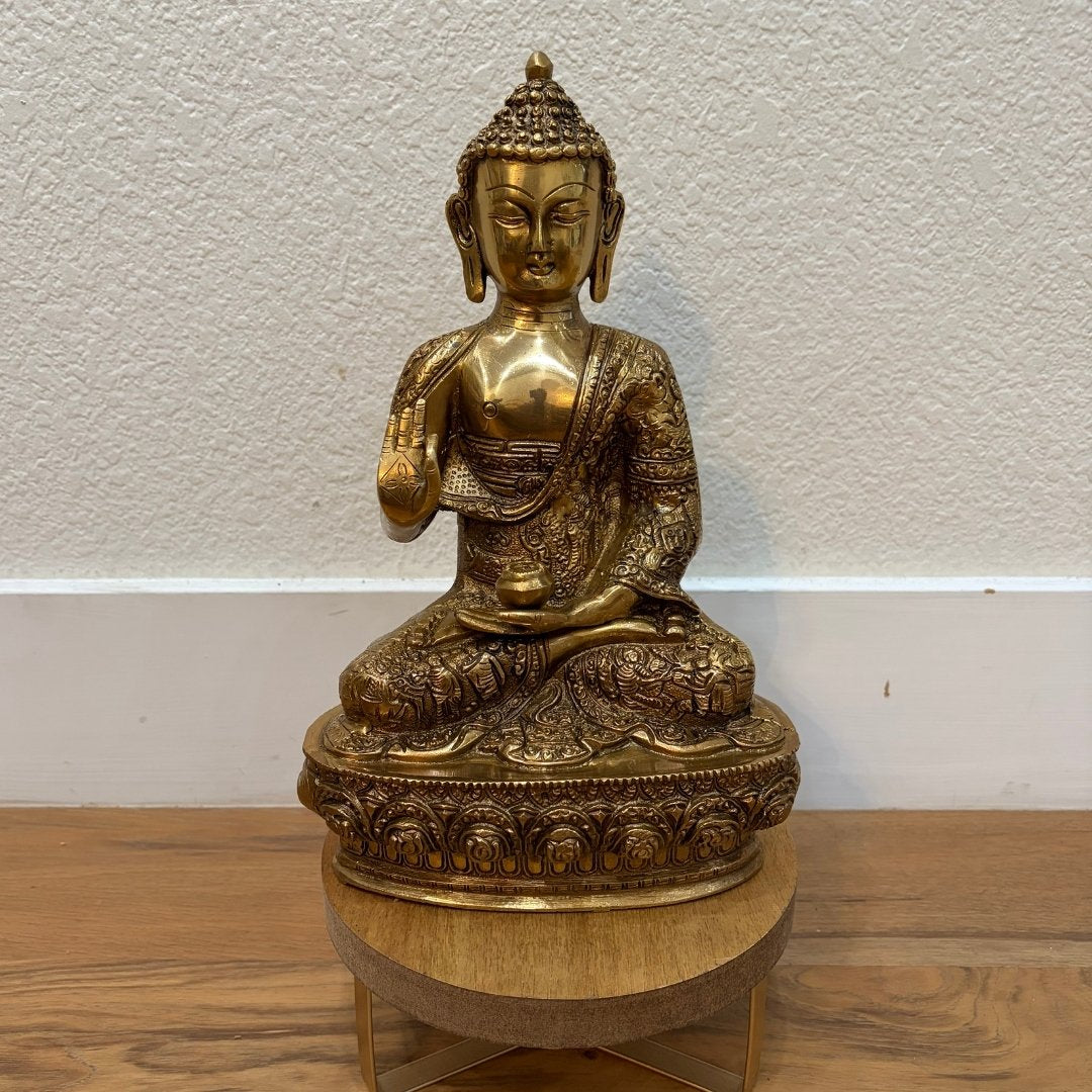 12 Inch Brass Buddha Statue – Vitarka Mudra Meditation Decor