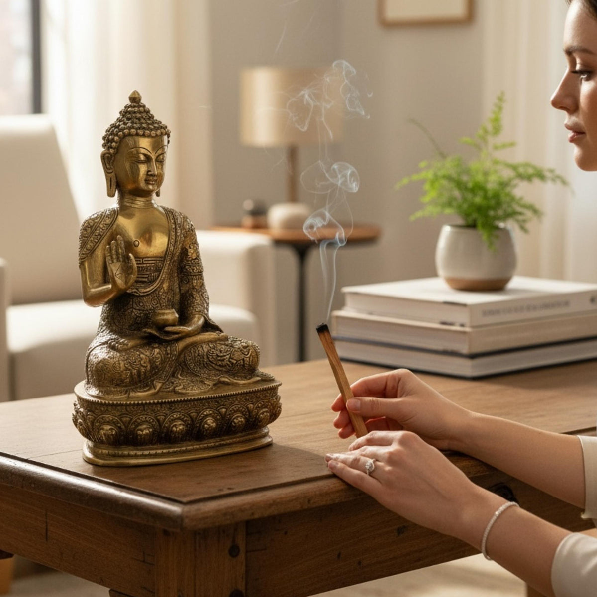 12 Inch Brass Buddha Statue – Vitarka Mudra Meditation Decor