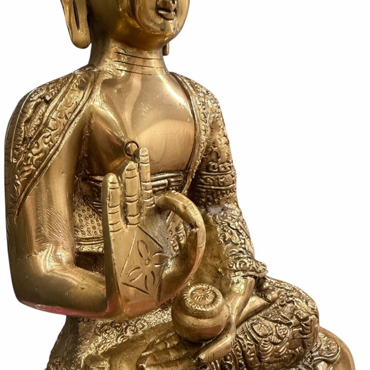12 Inch Brass Buddha Statue – Vitarka Mudra Meditation Decor