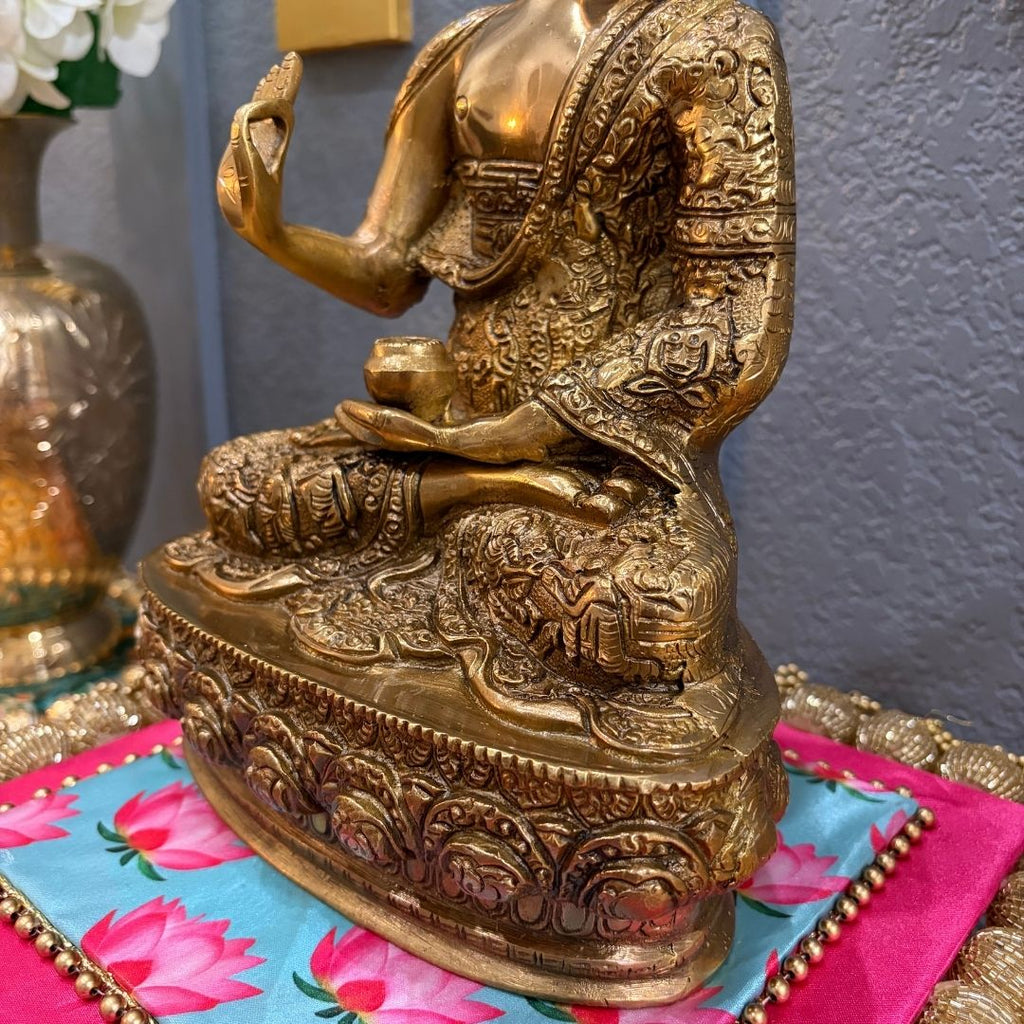 12 Inch Brass Buddha Statue – Vitarka Mudra Meditation Decor