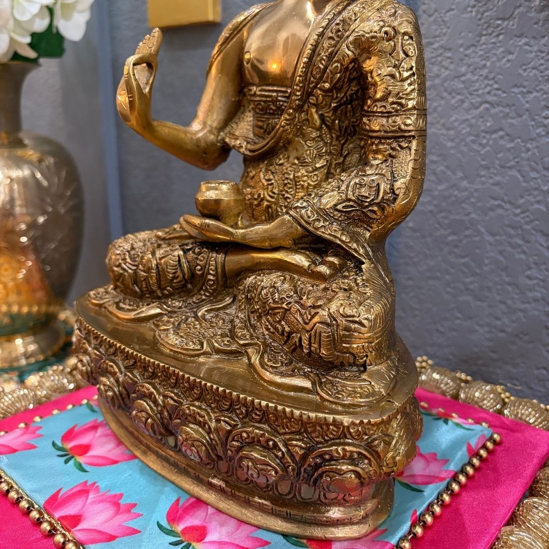 12 Inch Brass Buddha Statue – Vitarka Mudra Meditation Decor
