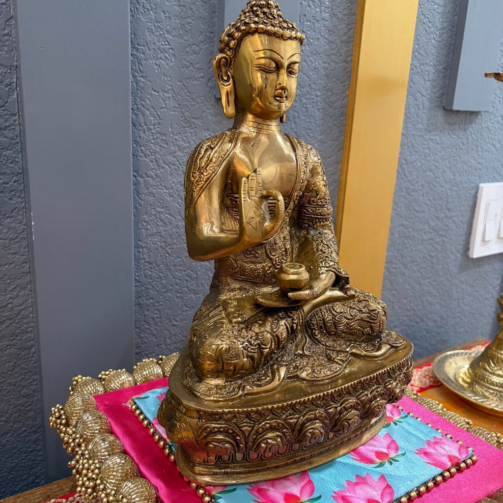 12 Inch Brass Buddha Statue – Vitarka Mudra Meditation Decor