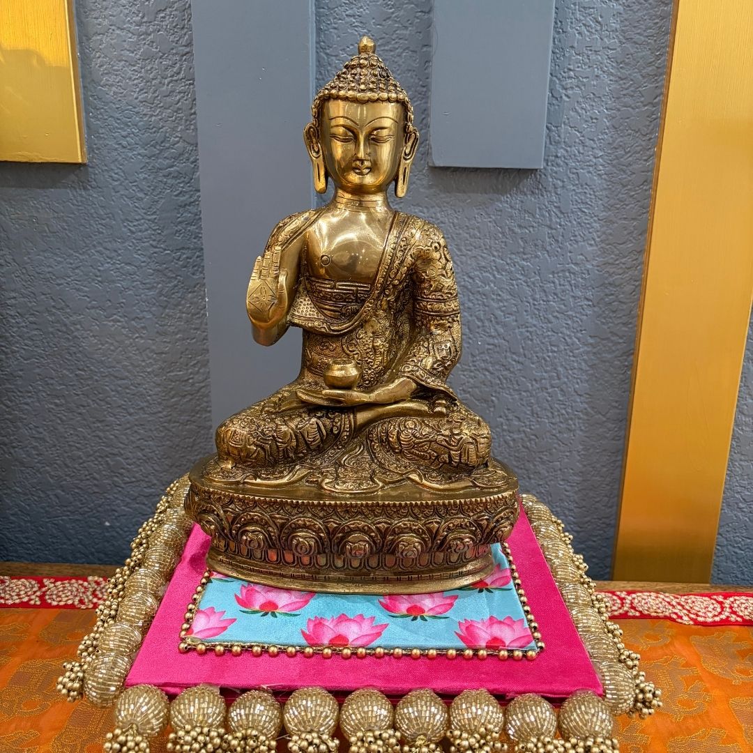 12 Inch Brass Buddha Statue – Vitarka Mudra Meditation Decor