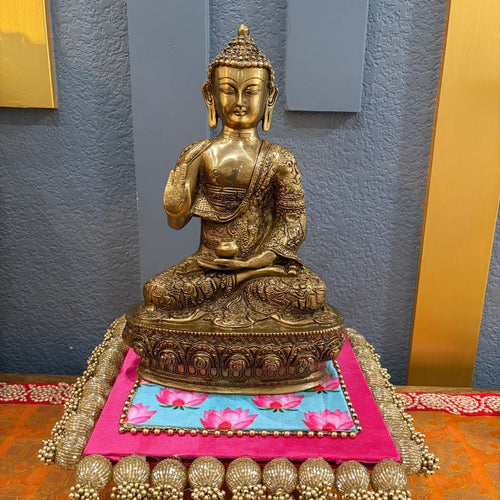 12 Inch Brass Buddha Statue – Vitarka Mudra Meditation Decor
