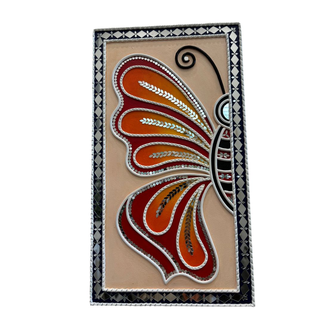 Butterfly & Peacock Lippan Wall Art Set - 3 Mirror Panels