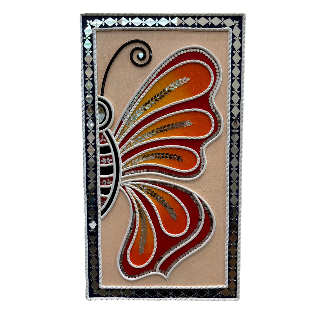 Butterfly & Peacock Lippan Wall Art Set - 3 Mirror Panels