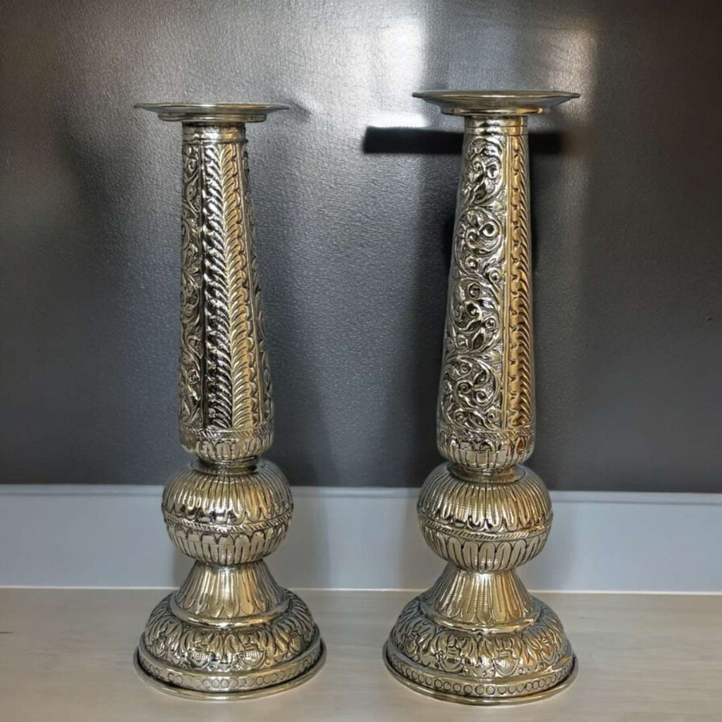 12-Inches Candle Holder Set | Antique Silver