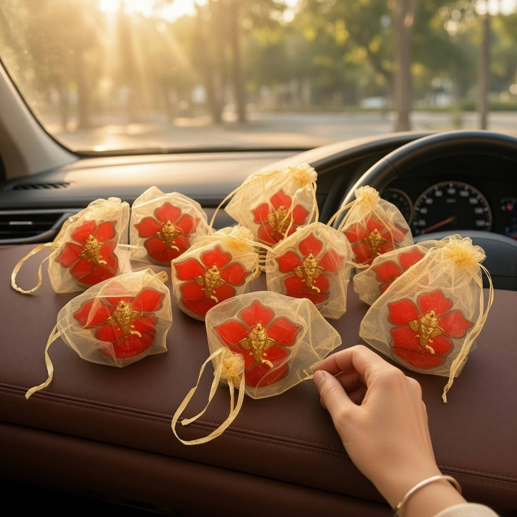 Ganesha Car Dashboard Idol Set of 10 - Return Gifts in Potli Bags