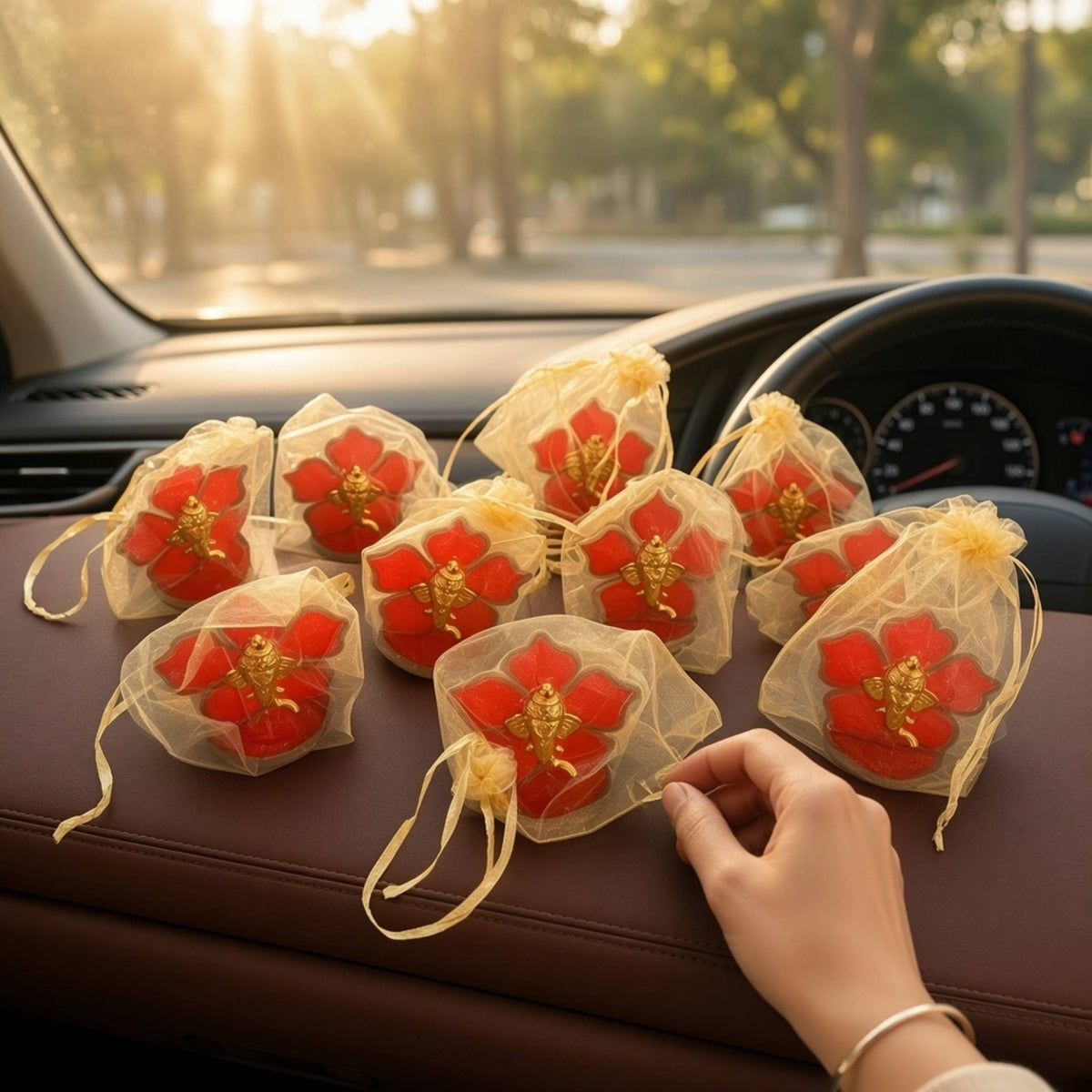 Ganesha Car Dashboard Idol Set of 10 - Return Gifts in Potli Bags