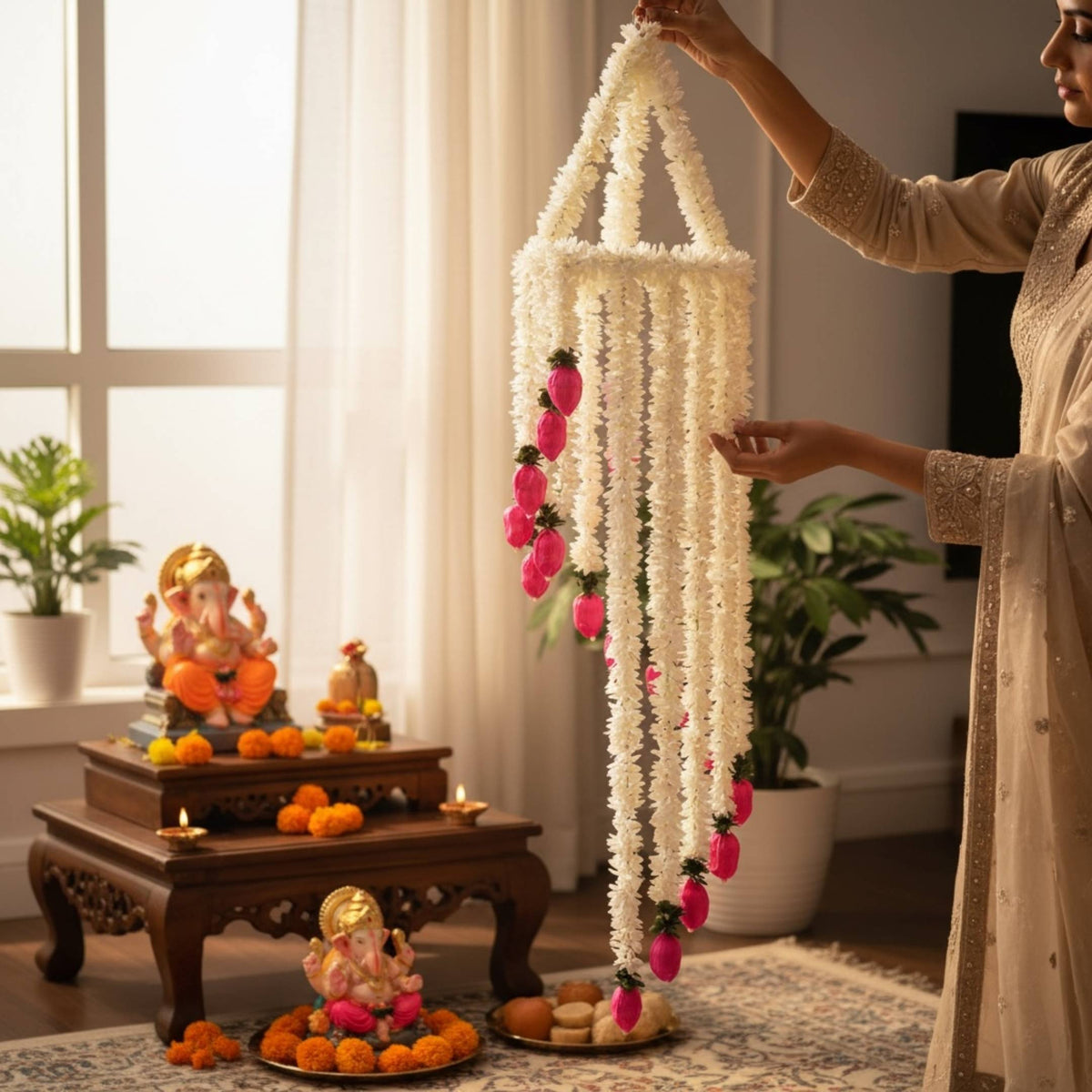 Jasmine Flower Chandelier Set of 3 - 4FT Hanging Floral Decor