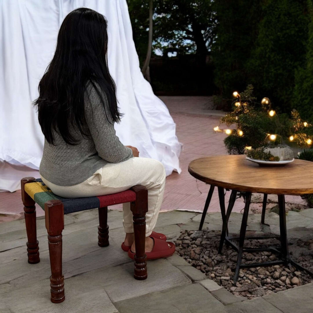 Charpai Rope Stool - Boho Dressing Stool, 9 Colors
