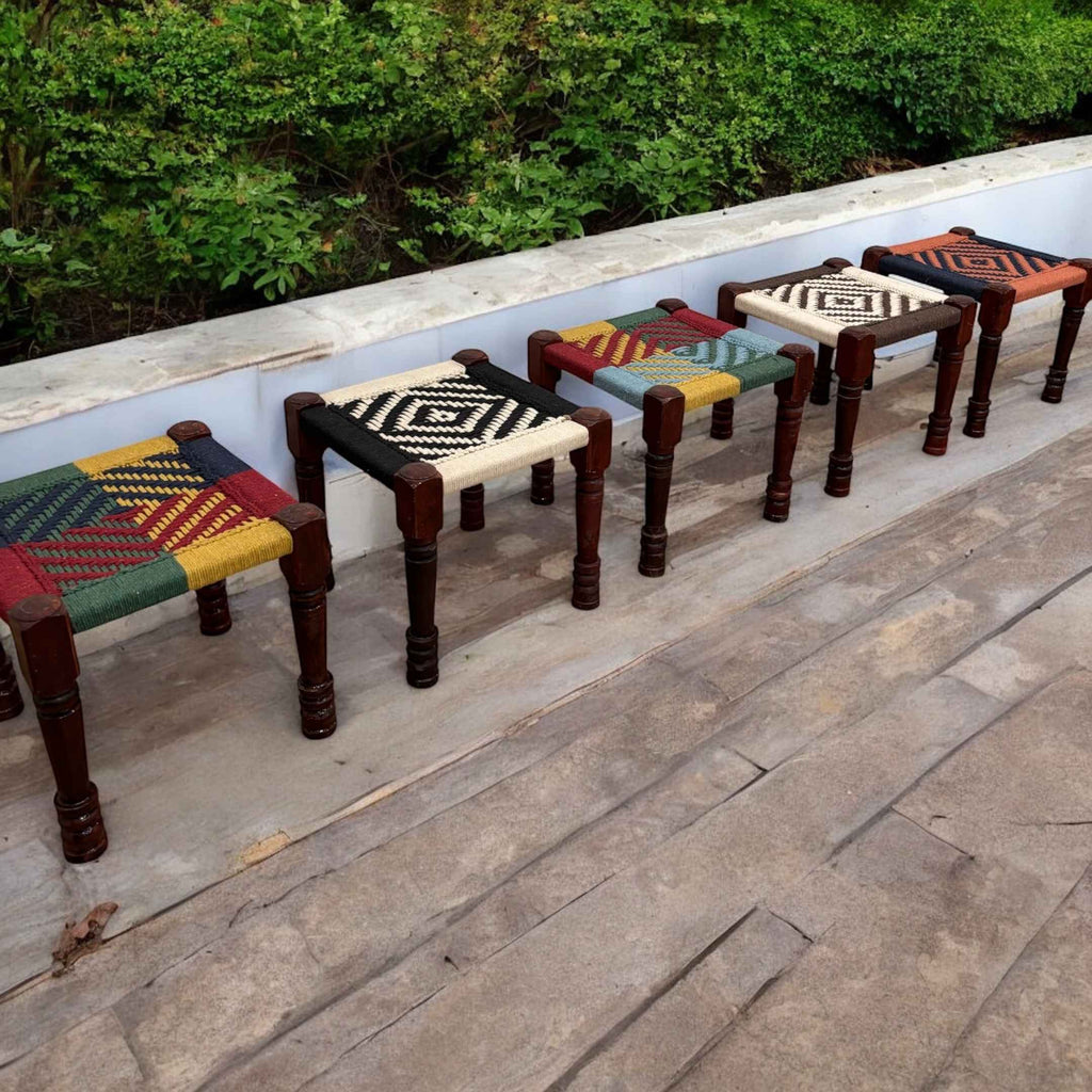 Charpai Rope Stool - Boho Dressing Stool, 9 Colors