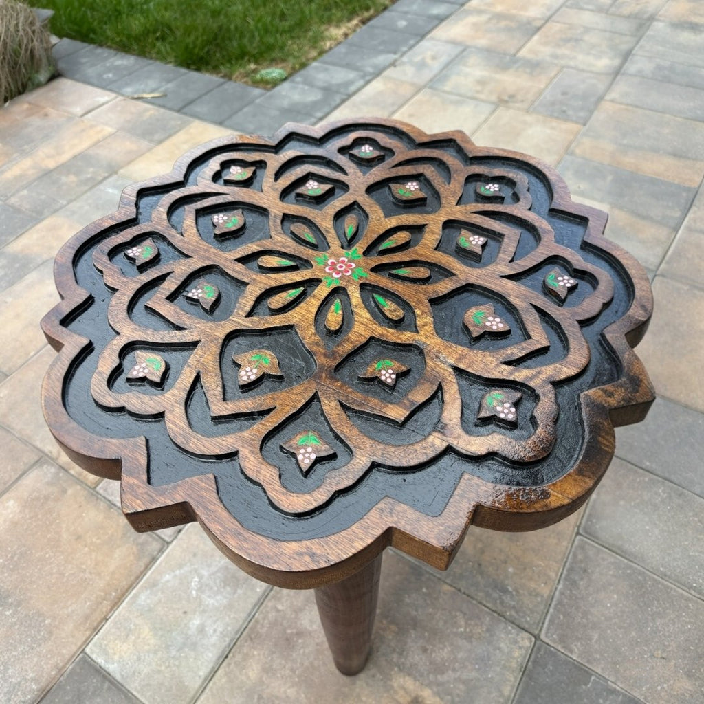 18 Inch Mango Wood Stool - Boho Plant Stand & Side Table