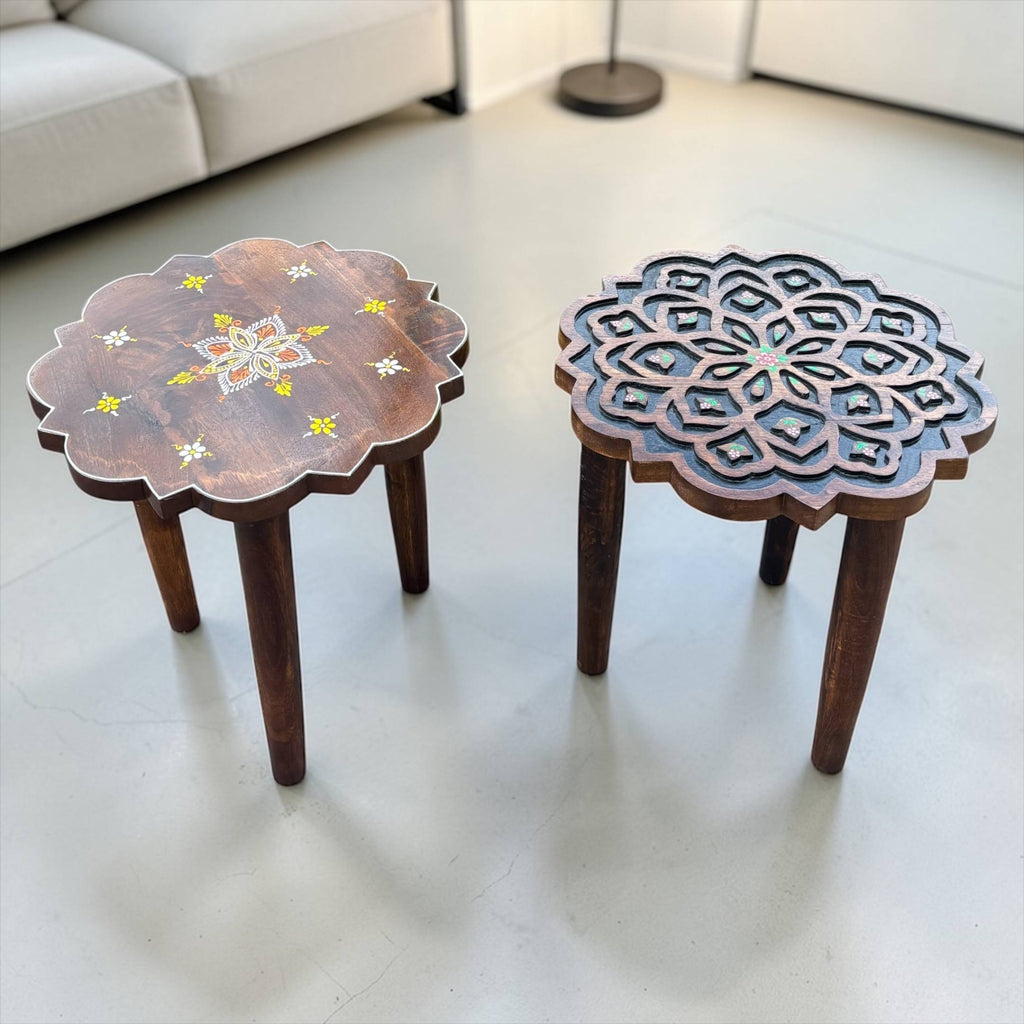 18 Inch Mango Wood Stool - Boho Plant Stand & Side Table