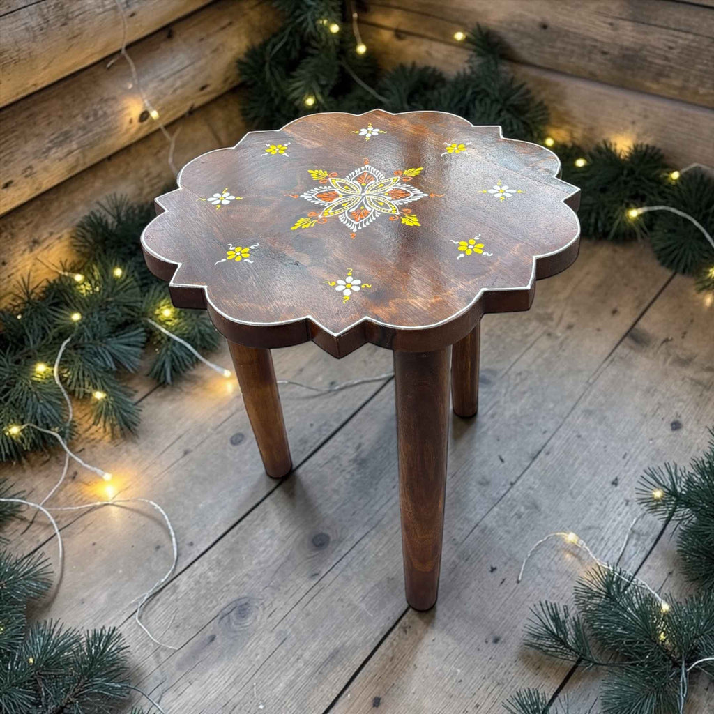18 Inch Mango Wood Stool - Boho Plant Stand & Side Table