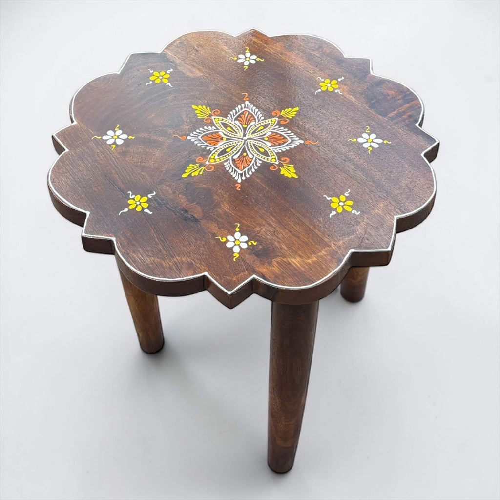 18 Inch Mango Wood Stool - Boho Plant Stand & Side Table