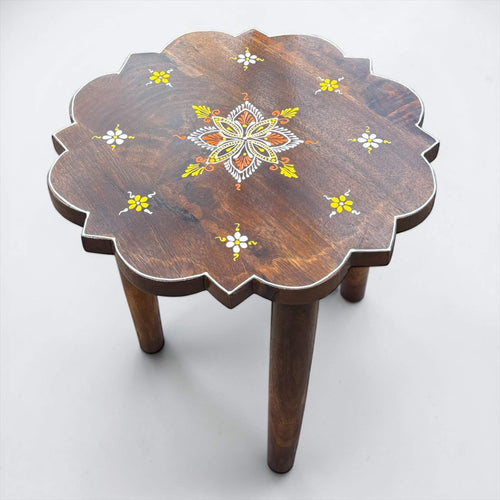 18 Inch Mango Wood Stool - Boho Plant Stand & Side Table