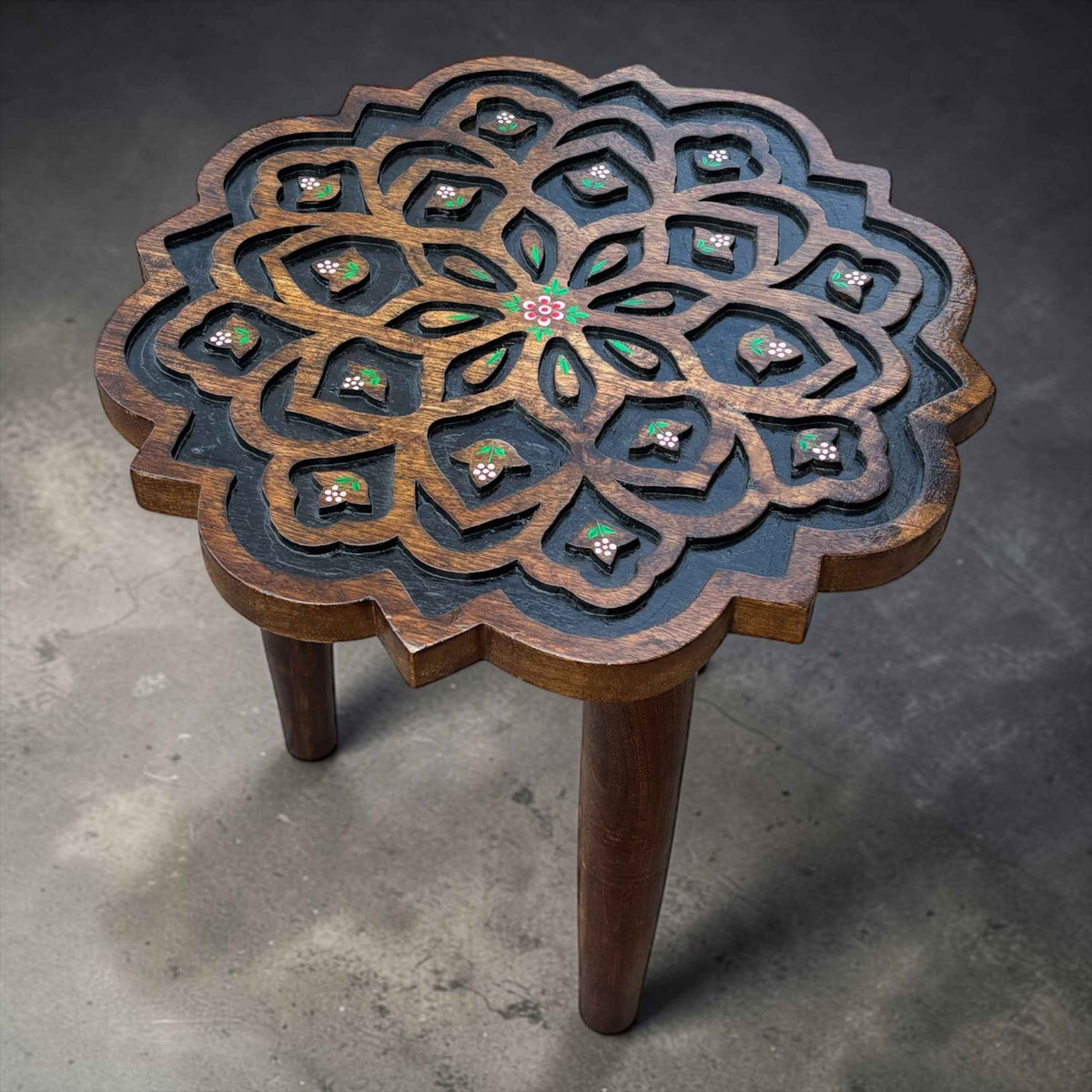18 Inch Mango Wood Stool - Boho Plant Stand & Side Table
