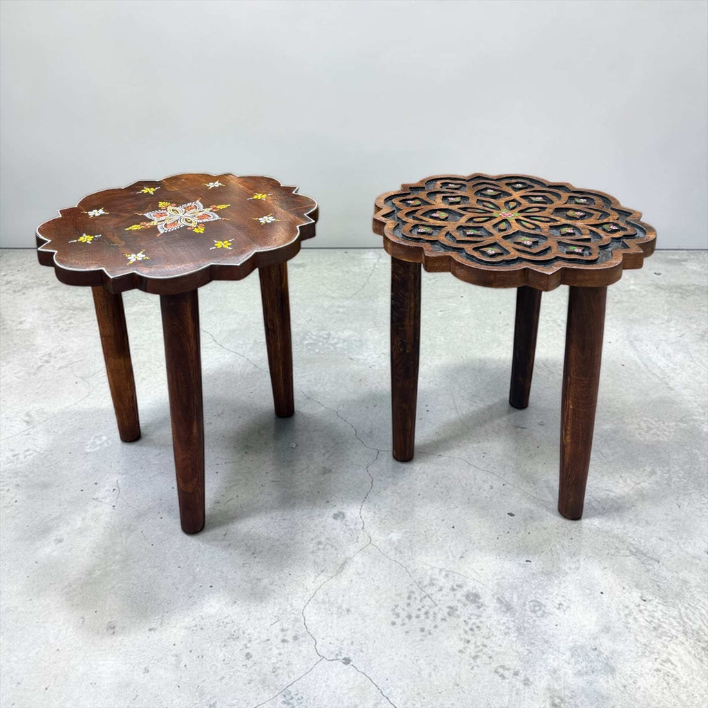 18 Inch Mango Wood Stool - Boho Plant Stand & Side Table