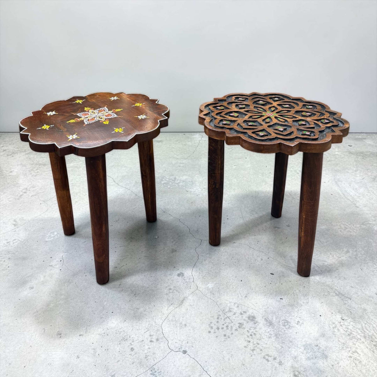 18 Inch Mango Wood Stool - Boho Plant Stand & Side Table