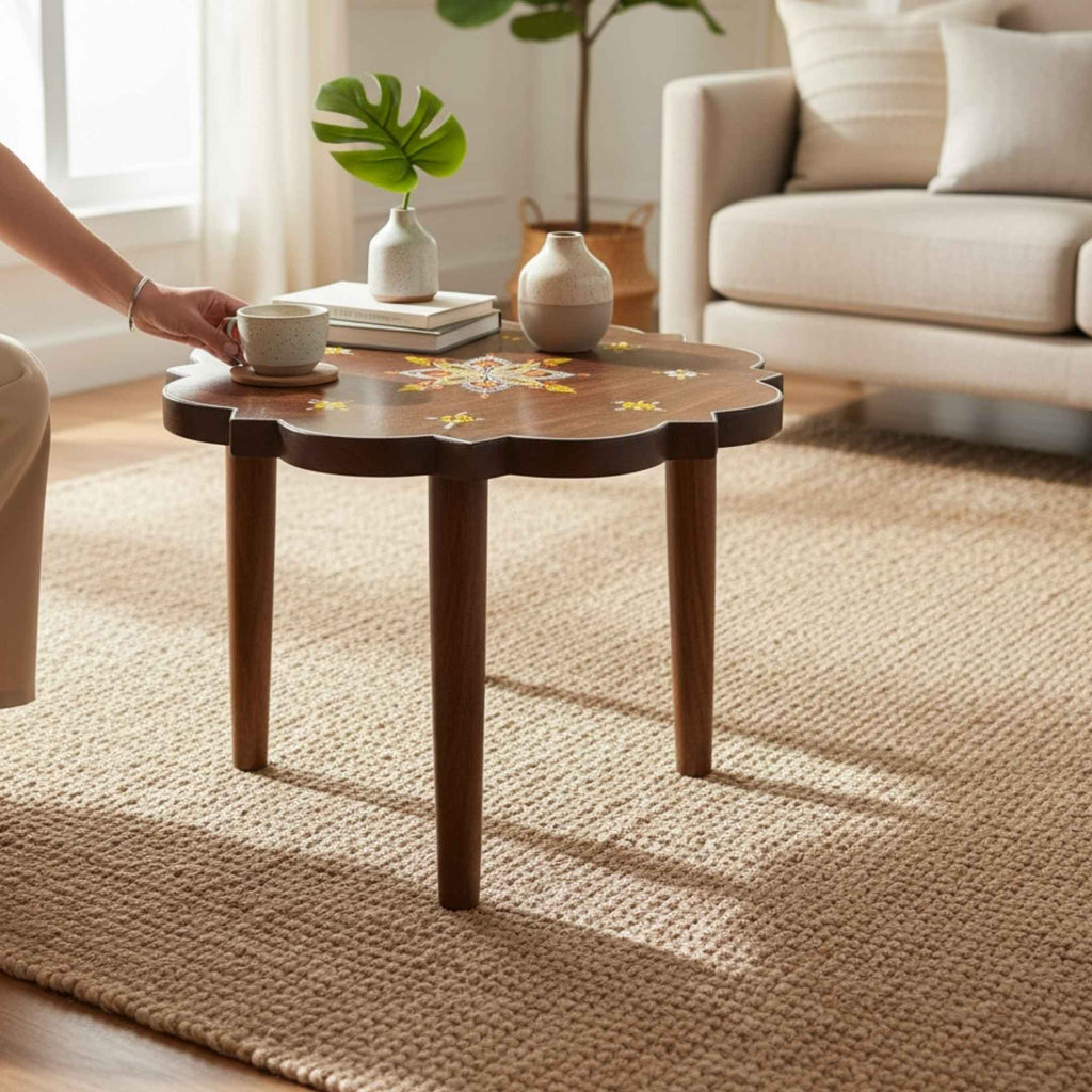 18 Inch Mango Wood Stool - Boho Plant Stand & Side Table
