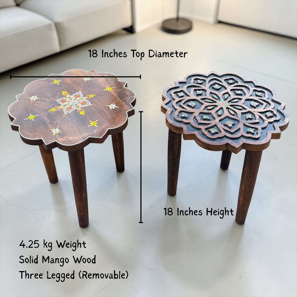 18 Inch Mango Wood Stool - Boho Plant Stand & Side Table