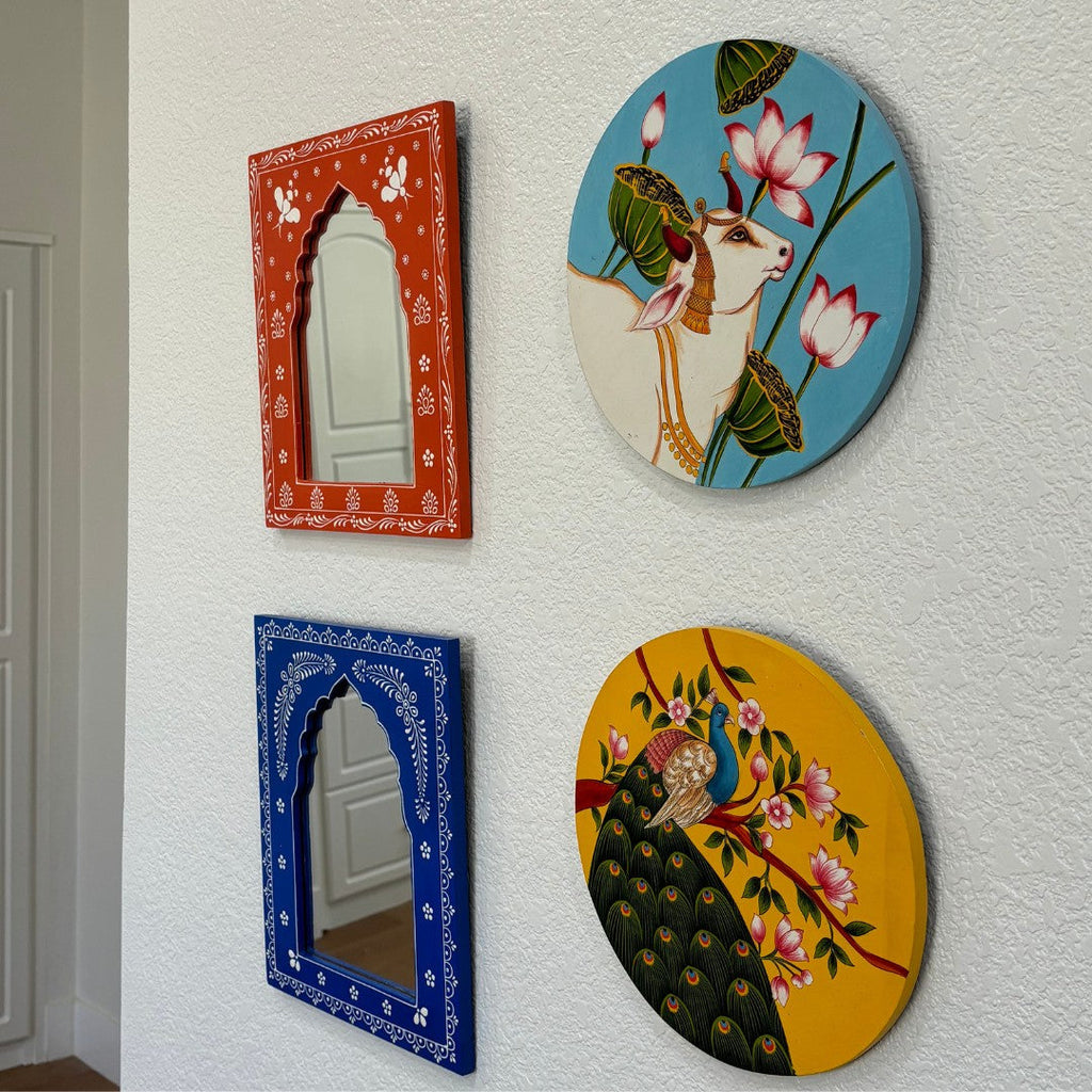 Hand-Painted Jharokha Mirror – 12x10 Inches, 8 Colours