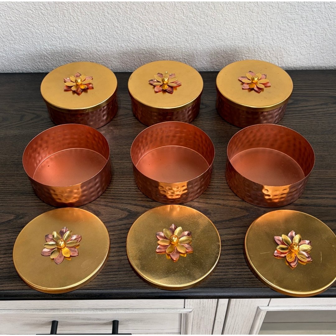 Copper-Tone Gift Set - Jar Hamper with Tray or Set of 6 Boxes