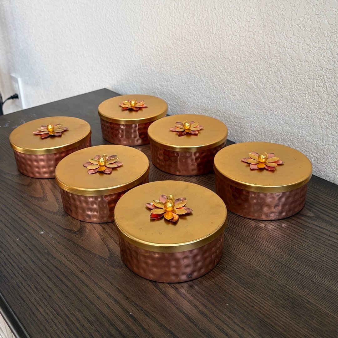 Copper-Tone Gift Set - Jar Hamper with Tray or Set of 6 Boxes